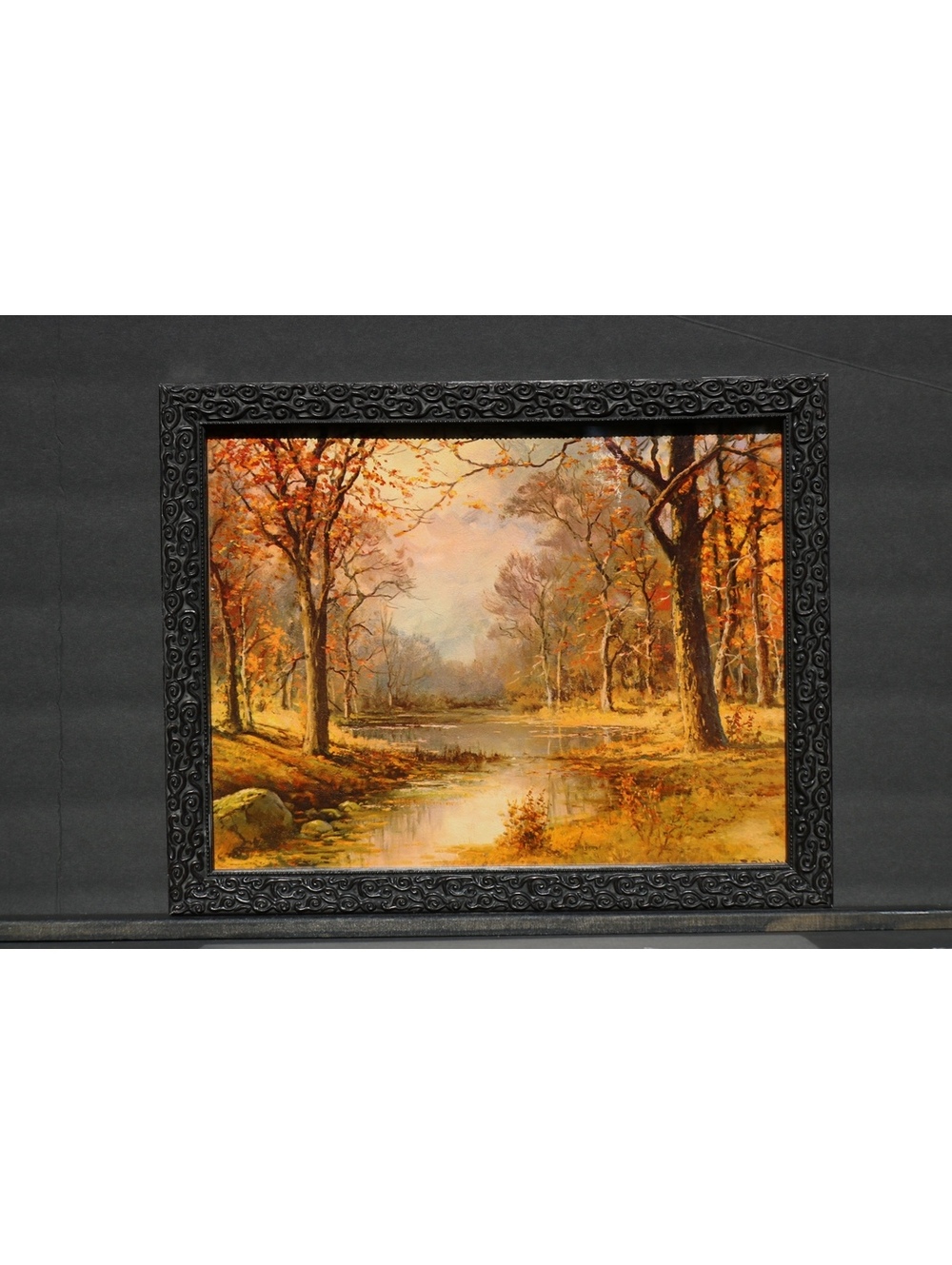 Autumn, framed lithography of vintage oil painting landscape
